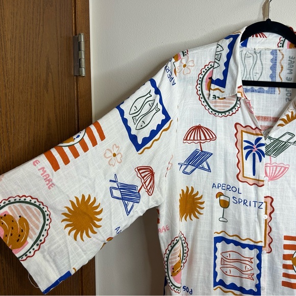 Label of Love XL Vibrant Graphic Casual Button Down Shirt Linen Blend Tropical - Picture 6 of 9